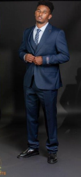 Rimna Solid Blue Three Piece One Button Suit